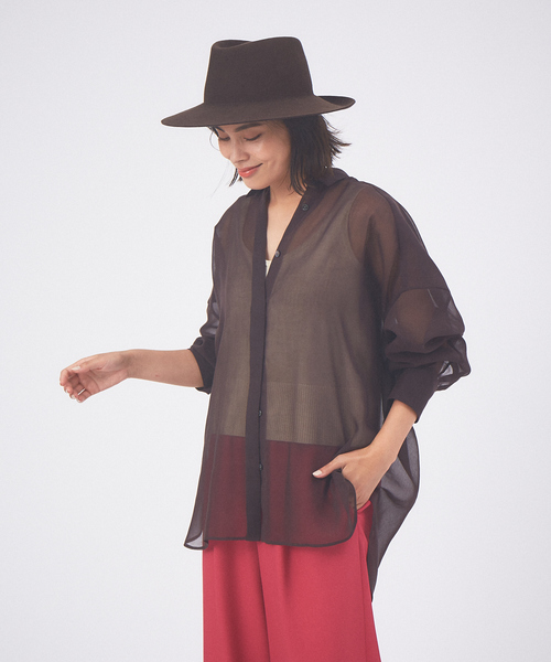 qualite(カリテ)の「ソフトオーガンジードロップショルダーシャツ(シャツ/ブラウス・レディース・オフホワイト/ダークブラウン・フリー)」の6枚目の写真