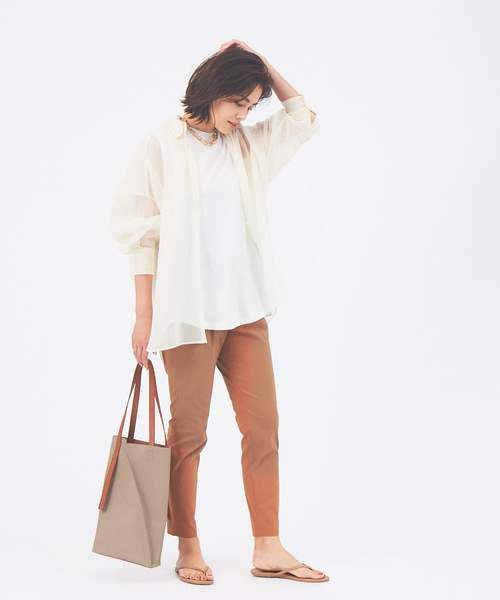 qualite(カリテ)の「ソフトオーガンジードロップショルダーシャツ(シャツ/ブラウス・レディース・オフホワイト/ダークブラウン・フリー)」の7枚目の写真