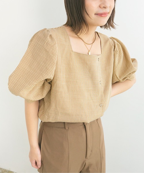 nemne store(ネンネストア)の「シャーベットを作るアシメボタンブラウス(シャツ/ブラウス・レディース・ブラウン/オフホワイト/グリーン・フリー)」の3枚目の写真