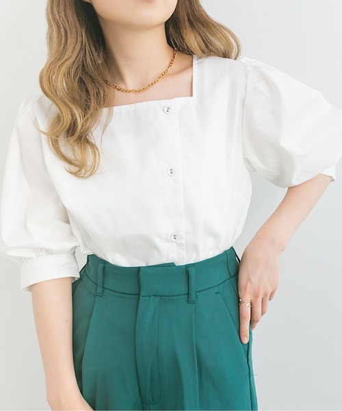 nemne store(ネンネストア)の「シャーベットを作るアシメボタンブラウス(シャツ/ブラウス・レディース・ブラウン/オフホワイト/グリーン・フリー)」の2枚目の写真