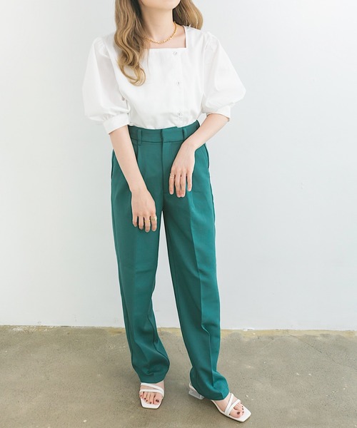 nemne store(ネンネストア)の「シャーベットを作るアシメボタンブラウス(シャツ/ブラウス・レディース・ブラウン/オフホワイト/グリーン・フリー)」の12枚目の写真