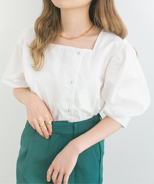nemne store(ネンネストア)の「シャーベットを作るアシメボタンブラウス(シャツ/ブラウス・レディース・ブラウン/オフホワイト/グリーン・フリー)」の16枚目の写真