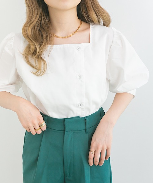 nemne store(ネンネストア)の「シャーベットを作るアシメボタンブラウス(シャツ/ブラウス・レディース・ブラウン/オフホワイト/グリーン・フリー)」の11枚目の写真
