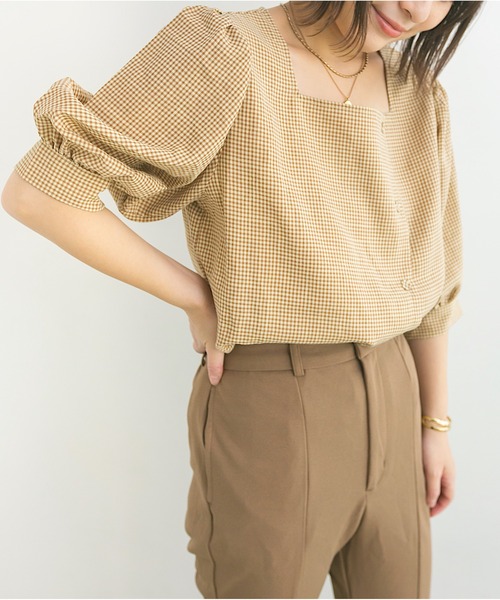 nemne store(ネンネストア)の「シャーベットを作るアシメボタンブラウス(シャツ/ブラウス・レディース・ブラウン/オフホワイト/グリーン・フリー)」の22枚目の写真
