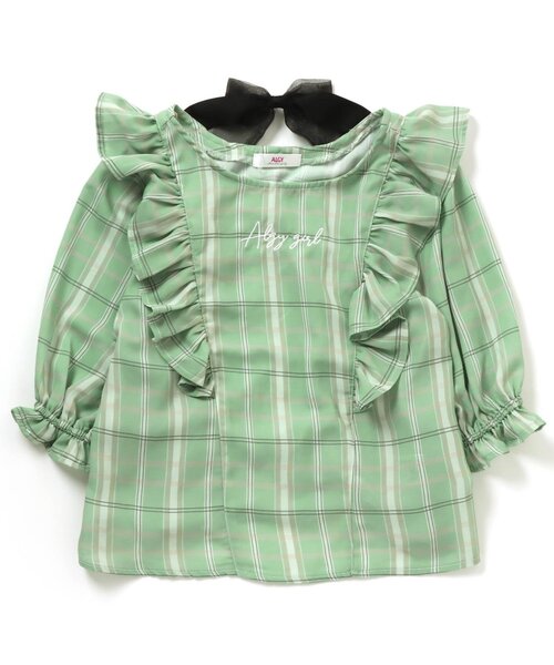 algy（アルジー）の「/チェック半袖ブラウス（シャツ/ブラウス・キッズ・オフホワイト/ミント/ブラウン・XX-SMALL/SMALL/MEDIUM/X-SMALL）」の3枚目の写真
