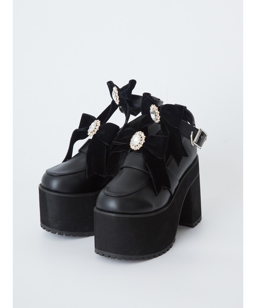 Ank Rouge（アンクルージュ）の「ビジューリボン厚底シューズ（パンプス・レディース・ブラック/ピンク・L/M）」の2枚目の写真