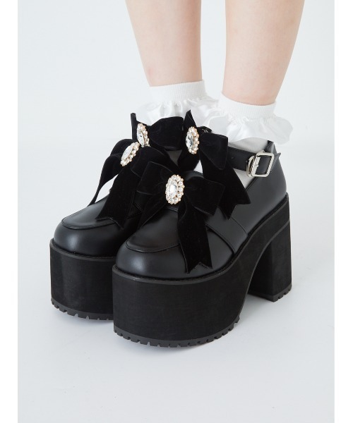 Ank Rouge（アンクルージュ）の「ビジューリボン厚底シューズ（パンプス・レディース・ブラック/ピンク・L/M）」の6枚目の写真