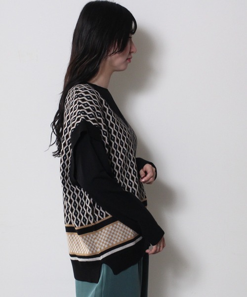 one way（ワンウェイ）の「【oneway】ジャガードオーバーニット（ベスト・レディース・ブラック/ライトグリーン/ライトブラウン・FREE）」の13枚目の写真
