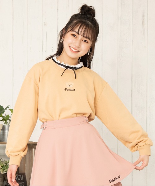 PINKHUNT(ピンクハント)の「PINKHUNT ネックレイヤードテディベアトレーナー 5852K(スウェット・キッズ・ホワイト/ベージュ・120cm/150cm/160cm/130cm/140cm)」の1枚目の写真