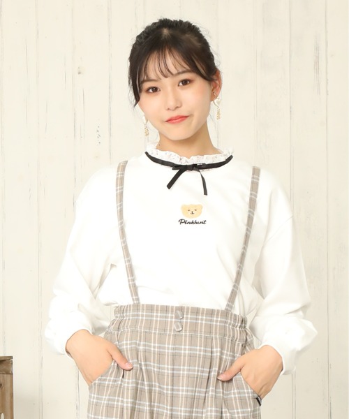 PINKHUNT(ピンクハント)の「PINKHUNT ネックレイヤードテディベアトレーナー 5852K(スウェット・キッズ・ホワイト/ベージュ・120cm/150cm/160cm/130cm/140cm)」の2枚目の写真