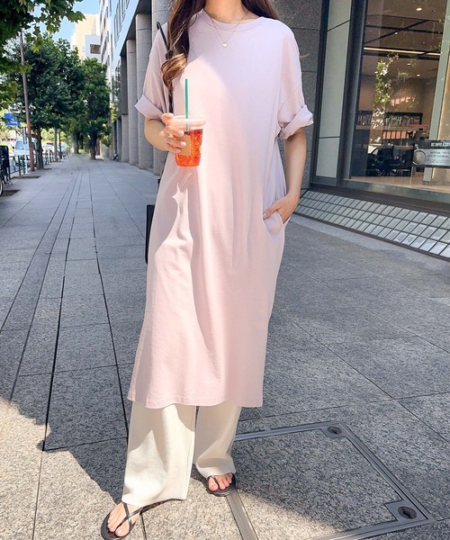 汗染み防止usaコットン半袖tシャツワンピース