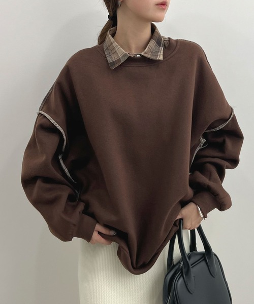 Futier land（フューティアランド）の「リンキングスウェットプルオーバー（スウェット・レディース・ピンク/グリーン/アイボリー/モカ/ピンク系その他/グレー/ネイビー/パープル/ライトベージュ/グレー系その他/イエロー/ホワイト/ブラウン/ベージュ・FREE/X-LARGE）」の7枚目の写真