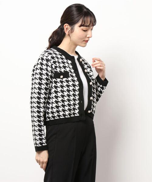 Allamanda(アラマンダ)の「千鳥柄カーディガン(カーディガン/ボレロ・レディース・ブラック系その他2/アイボリー系3・M)」の1枚目の写真