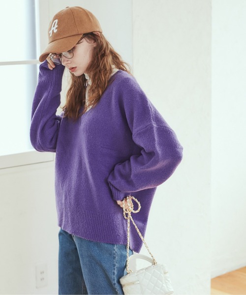 【人気・再販】深Vニットプルオーバー 予約]畦編み深Vニットプルオーバー/グレー – Lumier