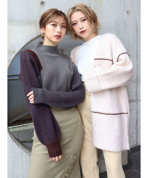 MURUA（ムルーア）の「アウトリンキングニットガウン（カーディガン/ボレロ・レディース・ブラック/アイボリー・FREE）」の10枚目の写真