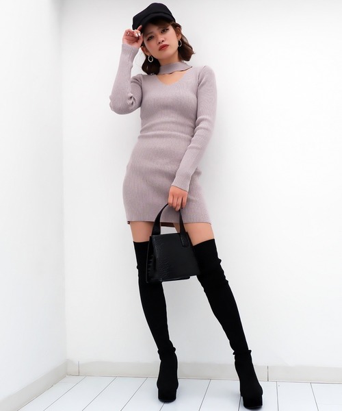 SPIRALGIRL(スパイラルガール)の「チョーカーネックバックリボン2wayリブニットワンピース(ワンピース・レディース・ブラック/ベージュ/ブルー・FREE)」の11枚目の写真