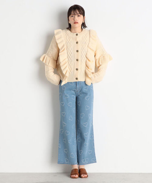 fredy emue（フレディエミュ）の「ラッフルフリル柄編みカーディガン（カーディガン/ボレロ・レディース・ブラック/アイボリー/ミント・38）」の5枚目の写真