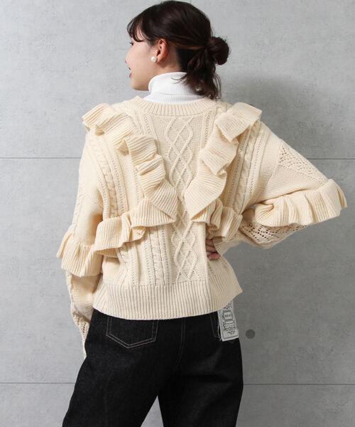 fredy emue（フレディエミュ）の「ラッフルフリル柄編みカーディガン（カーディガン/ボレロ・レディース・ブラック/アイボリー/ミント・38）」の12枚目の写真