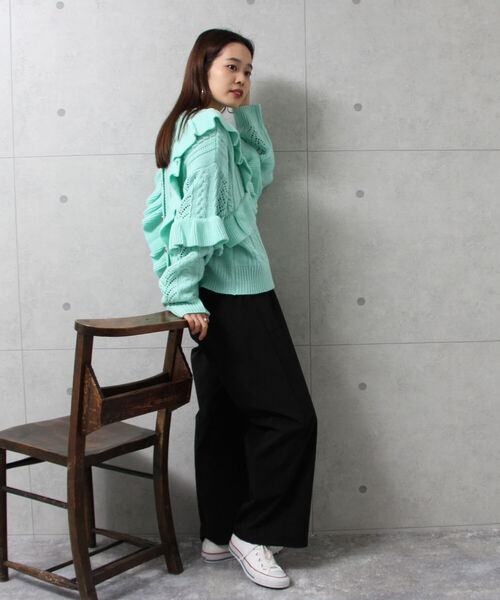 fredy emue（フレディエミュ）の「ラッフルフリル柄編みカーディガン（カーディガン/ボレロ・レディース・ブラック/アイボリー/ミント・38）」の14枚目の写真