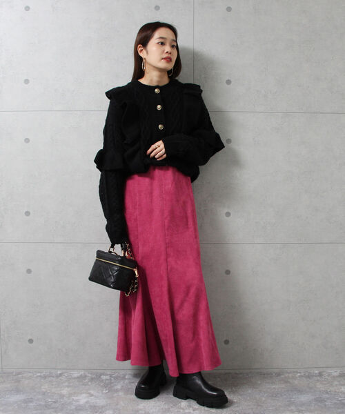 fredy emue（フレディエミュ）の「ラッフルフリル柄編みカーディガン（カーディガン/ボレロ・レディース・ブラック/アイボリー/ミント・38）」の18枚目の写真