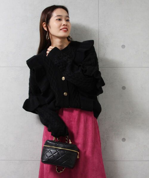 fredy emue（フレディエミュ）の「ラッフルフリル柄編みカーディガン（カーディガン/ボレロ・レディース・ブラック/アイボリー/ミント・38）」の20枚目の写真