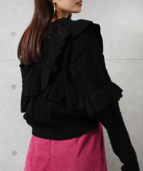 fredy emue（フレディエミュ）の「ラッフルフリル柄編みカーディガン（カーディガン/ボレロ・レディース・ブラック/アイボリー/ミント・38）」の21枚目の写真