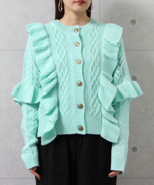 fredy emue（フレディエミュ）の「ラッフルフリル柄編みカーディガン（カーディガン/ボレロ・レディース・ブラック/アイボリー/ミント・38）」の22枚目の写真