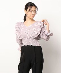DURAS（デュラス）の「フラワー柄フリルトップス（Tシャツ/カットソー）」