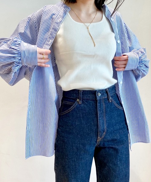 CIENA（シエナ）の「ボリュームスリーブ2wayブラウス（シャツ/ブラウス・レディース・ホワイト/グリーン/ホワイト×ブルー・FREE）」の2枚目の写真