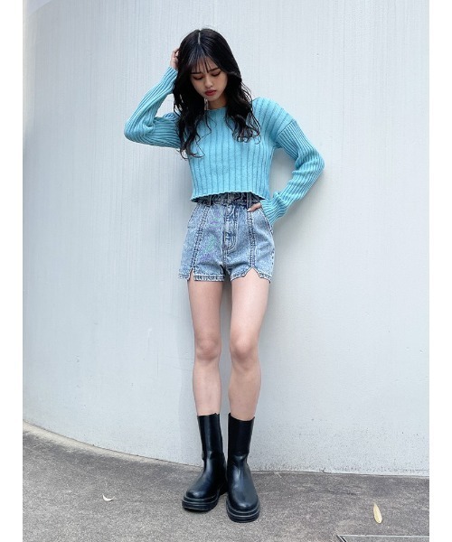 ENVYM(アンビー)の「オフショルワイドリブKNIT(ニット/セーター・レディース・ブルー/ホワイト/ブラック・FREE)」の7枚目の写真