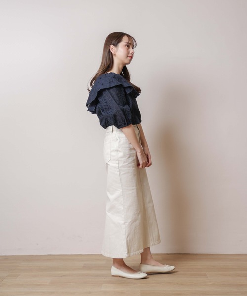 flower（フラワー）の「フレアフローラルブラウス（シャツ/ブラウス・レディース・ホワイト/パープル/ネイビー・FREE）」の5枚目の写真