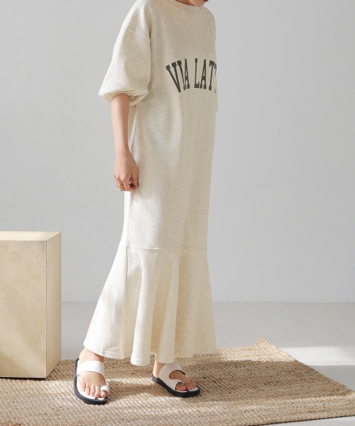 Bab（バブ）の「【低身長向け・高身長向けサイズあり】袖ボリューム前後２WAYマーメイドスウェットワンピース（ワンピース・レディース・杢グレー/グレー/ライトグリーン/チャコールグレー・TL/M/S）」の14枚目の写真