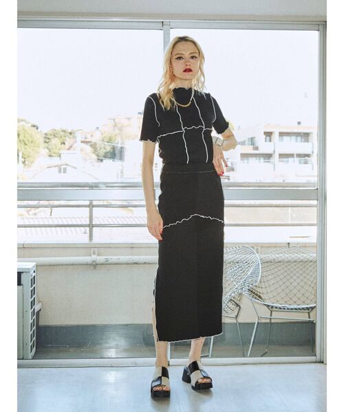 jouetie(ジュエティ)の「メローテレコスカート【セットアップ対応】(スカート・レディース・ブラック/レッド/グリーン/ボルドー・MEDIUM)」の6枚目の写真