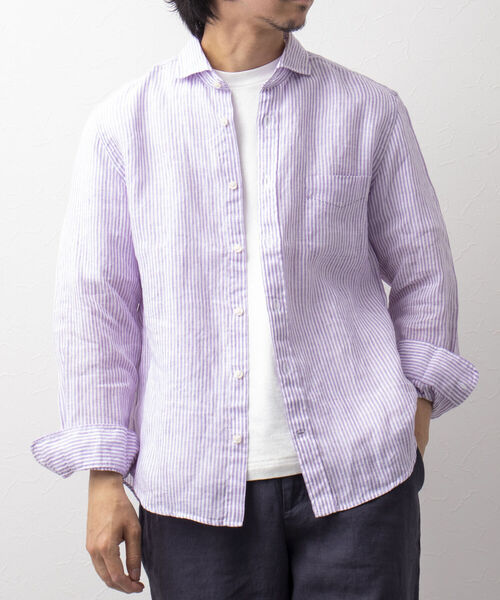 NOLLEY'S goodman(ノーリーズグッドマン)の「リネンカッタウェイシャツ(シャツ/ブラウス・メンズ・ホワイト/ブルー/ベージュ系その他3/パープル系その他4・SMALL/MEDIUM/X-LARGE/LARGE)」の1枚目の写真