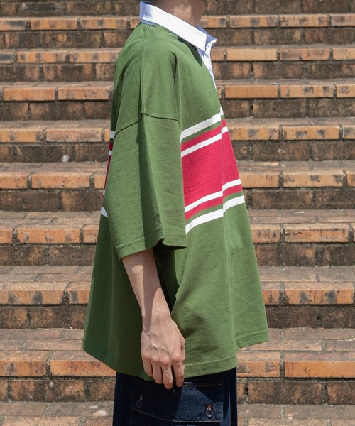 kutir（クティール）の「ボーダーラガービッグシャツ（ポロシャツ・メンズ・ネイビー/ブラック/グリーン・MEDIUM/LARGE）」の8枚目の写真
