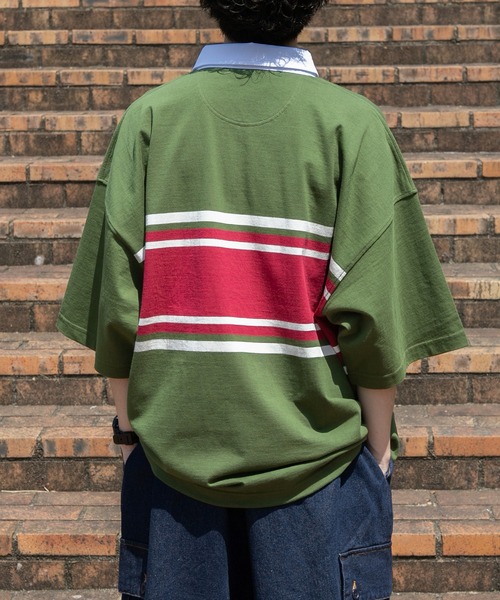 kutir（クティール）の「ボーダーラガービッグシャツ（ポロシャツ・メンズ・ネイビー/ブラック/グリーン・MEDIUM/LARGE）」の9枚目の写真