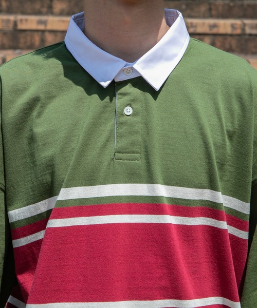 kutir（クティール）の「ボーダーラガービッグシャツ（ポロシャツ・メンズ・ネイビー/ブラック/グリーン・MEDIUM/LARGE）」の10枚目の写真