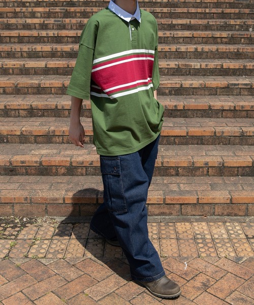 kutir（クティール）の「ボーダーラガービッグシャツ（ポロシャツ・メンズ・ネイビー/ブラック/グリーン・MEDIUM/LARGE）」の4枚目の写真