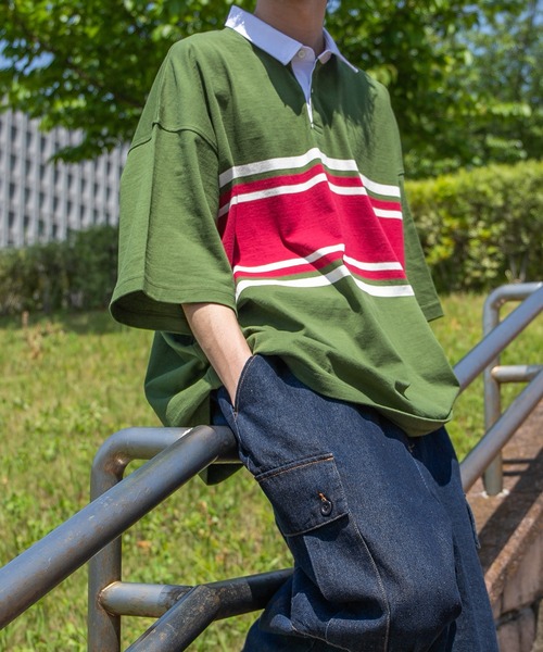 kutir（クティール）の「ボーダーラガービッグシャツ（ポロシャツ・メンズ・ネイビー/ブラック/グリーン・MEDIUM/LARGE）」の7枚目の写真