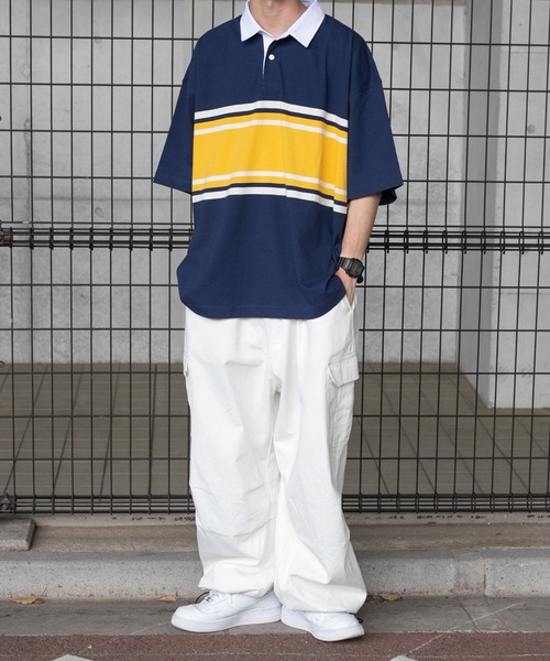 kutir（クティール）の「ボーダーラガービッグシャツ（ポロシャツ・メンズ・ネイビー/ブラック/グリーン・MEDIUM/LARGE）」の12枚目の写真