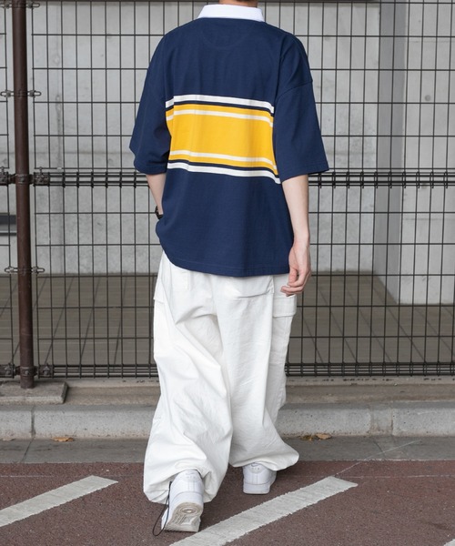 kutir（クティール）の「ボーダーラガービッグシャツ（ポロシャツ・メンズ・ネイビー/ブラック/グリーン・MEDIUM/LARGE）」の15枚目の写真