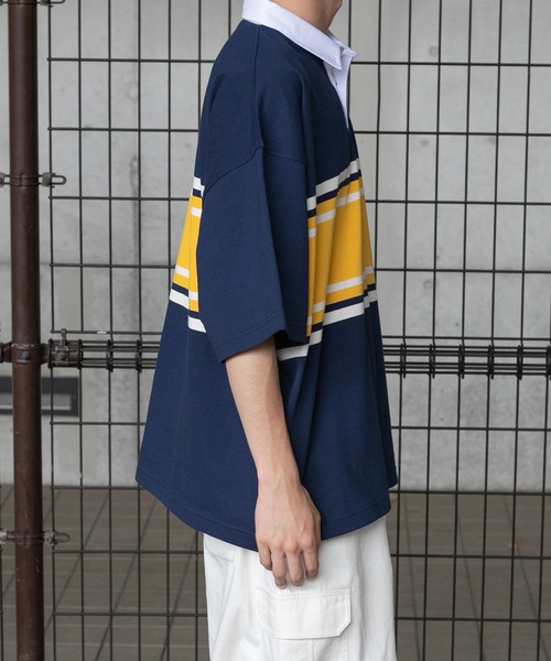 kutir（クティール）の「ボーダーラガービッグシャツ（ポロシャツ・メンズ・ネイビー/ブラック/グリーン・MEDIUM/LARGE）」の17枚目の写真