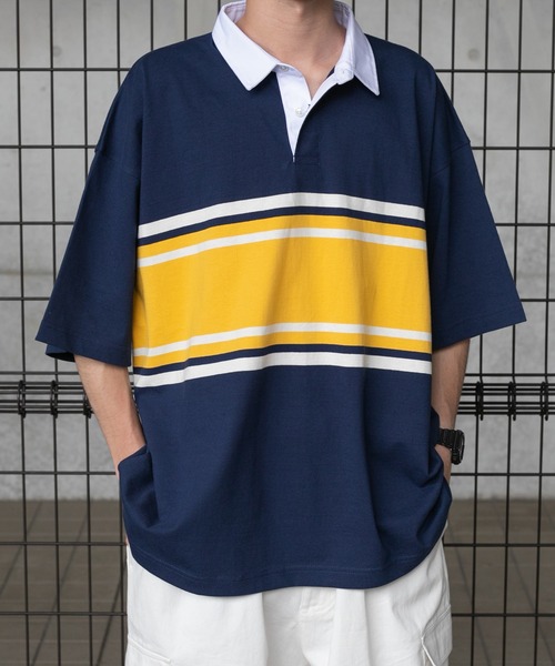 kutir（クティール）の「ボーダーラガービッグシャツ（ポロシャツ・メンズ・ネイビー/ブラック/グリーン・MEDIUM/LARGE）」の16枚目の写真