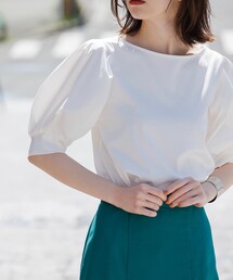 OPAQUE.CLIP | シルキースーピマ 切替ボリュームスリーブカットソー(Tシャツ/カットソー)