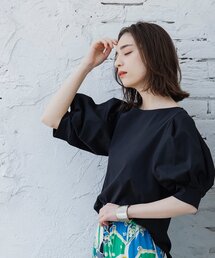 OPAQUE.CLIP | シルキースーピマ 切替ボリュームスリーブカットソー(Tシャツ/カットソー)