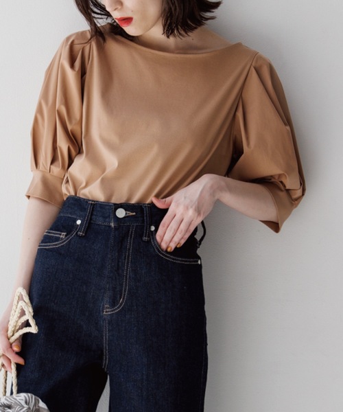 OPAQUE.CLIP（オペークドットクリップ）の「◆シルキースーピマ 切替ボリュームスリーブカットソー【WEB限定サイズ】（Tシャツ/カットソー・レディース・ブラウン系その他/ブラック/キャメル/ホワイト系/ブラウン系その他5・34/42/40/38/36）」の5枚目の写真