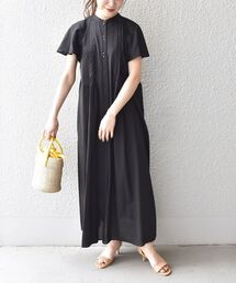*〈手洗い可能〉コットンローンフレアスリーブピンタックワンピース◆