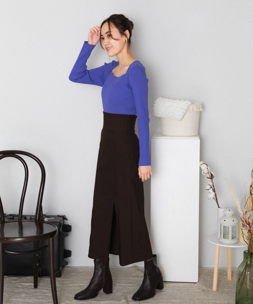 HEYUMM（ヘユム）の「ストレッチスリットナロースカート（スカート・レディース・ブラック/ブルー/アイボリー/ブラウン・ONE）」の15枚目の写真