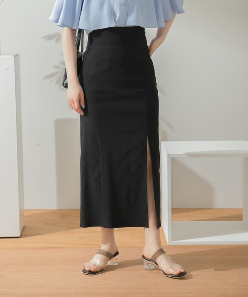 HEYUMM（ヘユム）の「ストレッチスリットナロースカート（スカート・レディース・ブラック/ブルー/アイボリー/ブラウン・ONE）」の16枚目の写真