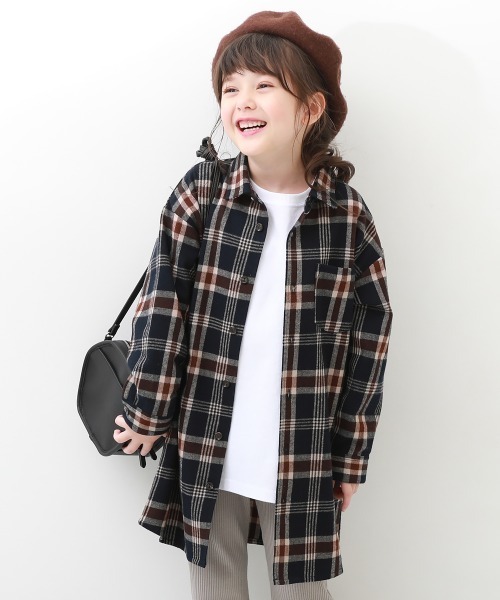 devirock（デビロック）の「ネルシャツ ワンピース（シャツワンピース・キッズ・ブラック/ネイビー/ブラウン/レッド/グリーン/アイボリー・110cm/100cm/120cm/130cm/140cm/150cm/160cm）」の5枚目の写真